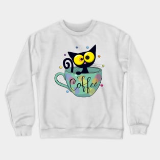 Black cat in cup Crewneck Sweatshirt